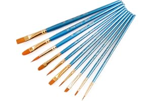1 Set of 10 Pieces Synthetic Hair Paint Brushes, Blue, for Acrylic, Oil and Watercolor Painting Professional