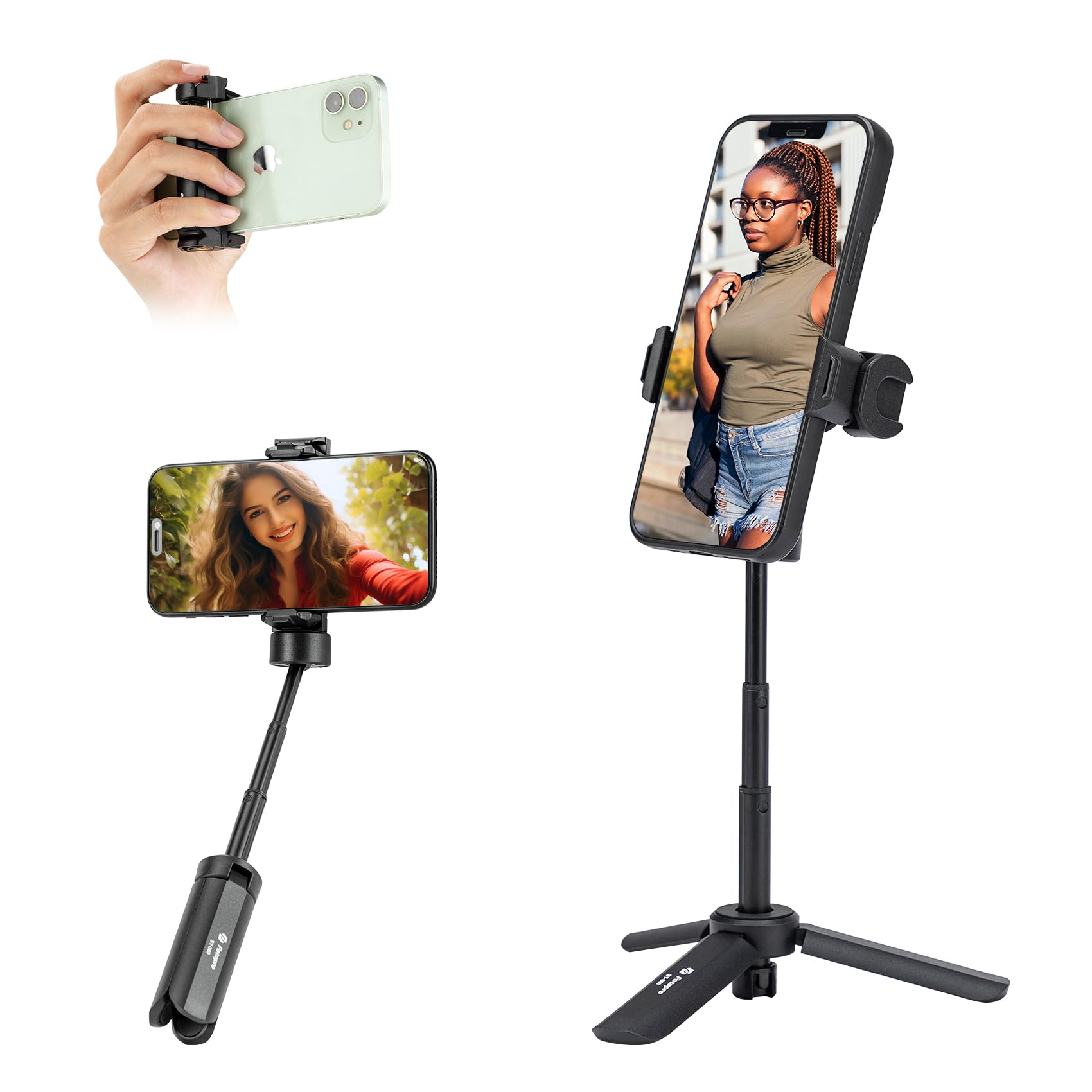 Fotopro Phone Tripod, 360 Rotation Extendable Tabletop Tripod, Travel Vlog with Cold Shoe Mount, Selfie Stick for iPhone Camera Webcam