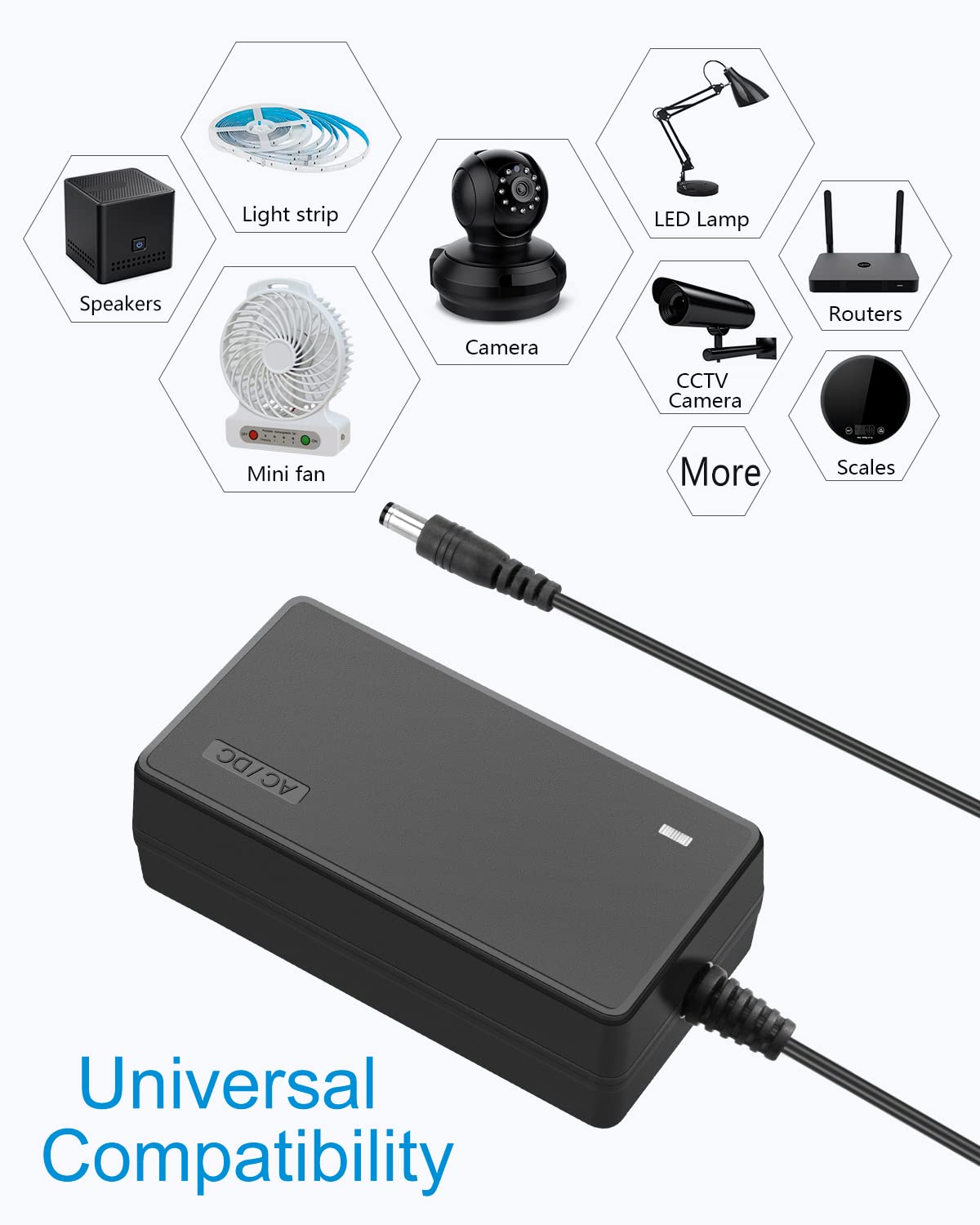 ALITOVE 24V DC Power Supply 2.5A 60W 24 Volt Transformer AC Adapter 4.92Ft 2500mA 2A AC to DC Converter with 5.5 x 2.5mm Tip for LED Lights Routers Printer SoundBar Electronic LCD Monitor