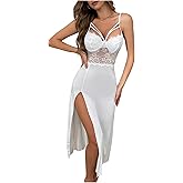 SHENHE Women's Lace Lingerie Dress Sleeveless High Slit Long Nightgown Chemise Nightdress