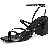 Modatope Women Heeled Sandals Strappy Heels Square Open Toe Chunky Block Heels Ankle Strap Sandals for Women Comfortable Heels