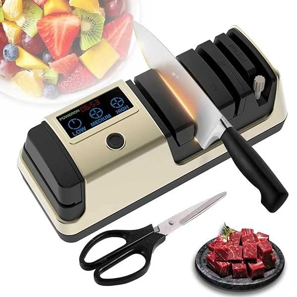 PROFESSIONAL 5-IN-1 ELECTRIC KNIFE SHARPENER W/LCD, SCISSOR SHARPENER WITH 3-SPEED & 100% DIAMOND ABRASIVES -PRECISION ANGLE GUIDES SHARPENS STRAIGHT, SERRATED, CLEAVER KNIVES