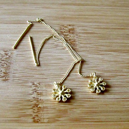 Gold Flower Chain Threader Earrings with Rhinestones from Enhara Jewels/Cubic Zirconia Dainty Minimalist Dangle Earrings