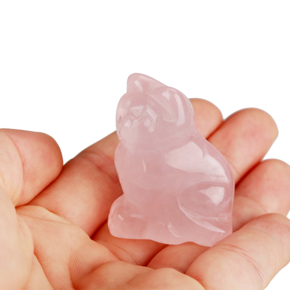 Hztyyier Rose Quartz Carved Decor, 1.4 x 1 x 0.6inch Crystal Kitten-shaped Figurines for Desktop Home Decor