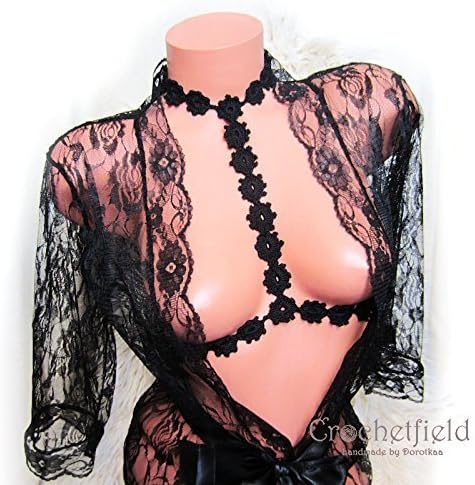 Sexy crochet choker necklace, open harness bra, ouvert bodychain, gothic, lace erotic lingerie, gift for her, night out party, nu goth