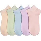 SERISIMPLE Women Viscose Bamboo Ankle Socks Low Cut Thin Sock Lightweight Pastal Color Soft Sock 5 Pairs