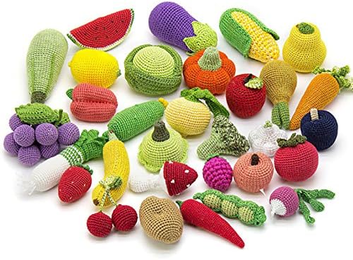 Handmade Baby Kids Soft Crochet Knit Fruit and Vegetable Toy Newborn Photography Prop (Root Vegetables (Radish, Carrot - 3pc))