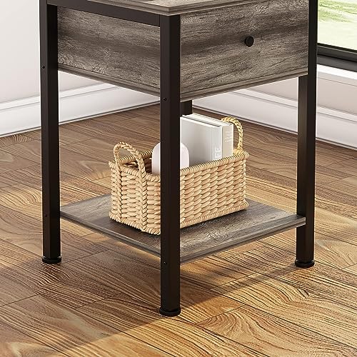 SKY-TOUCH Nightstand 40 * 40cm Bedside Cabinet with Drawer, Bedside Table Wood Night Stand Modern End Table Side Table for Bedroom and Living Room, Sturdy Steel Frame, Easy Assembly