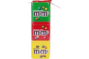 M&M'S Milk Chocolate & Peanut Candies Christmas Gift Tin Set of 3, Candy Stocking Stuffers & Holiday Present for Kids, Women, Men
