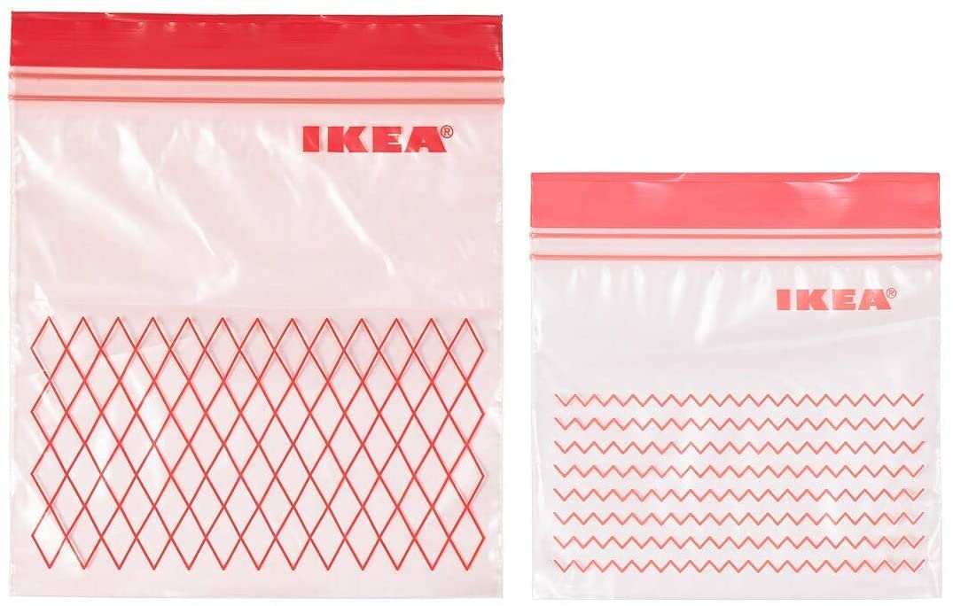 Ikea 3 x Red Plastic Freezer-safe Bag - 30 Bags (0.4 l, 15x15.5 cm) and 30 Bags (1 l, 18x21.5 cm) Total 60 Bags