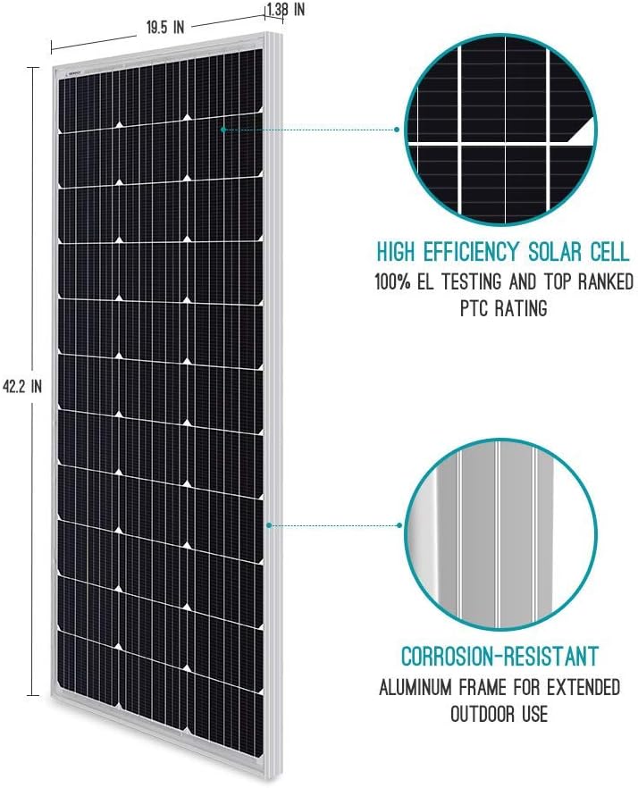 Renogy 100 Watt 12 Volt Monocrystalline Solar Panel, Compact Design 42.2 X 19.6 X 1.38 in, High Efficiency Module PV Power for Battery Charging Boat, Caravan, RV and Any Other Off Grid Applications : Garden & Outdoor