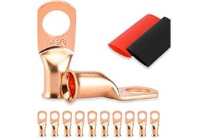 10PCS Battery Cable Ends, 4 Gauge Wire Connectors 3/8 Copper Wire Lugs, Bare Copper Eyelets with Heat Shrink Tubing by HOUSUN