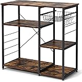 Goplus Ererboom Kitchen Baker’s Rack, Microwave Oven Stand w/Wire Basket, 6 Hooks & 3 Storage Shelves, Industrial Standing Co