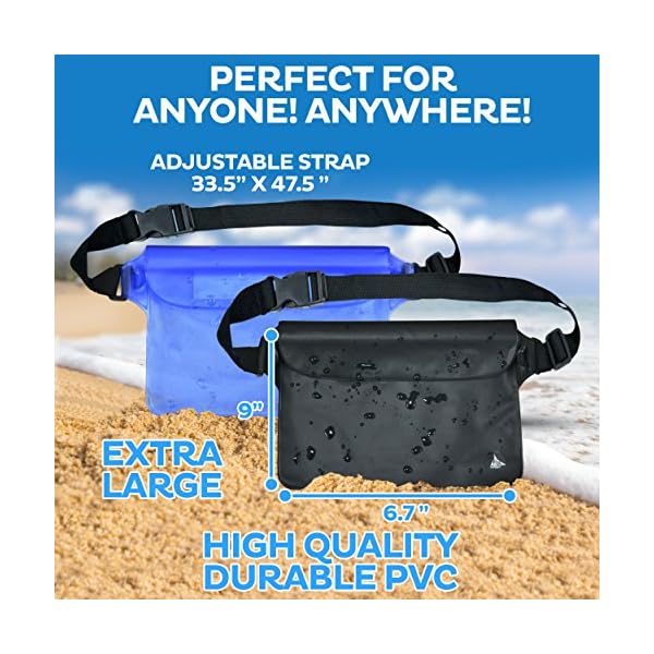 Aquamare-Waterproof-Pouch-Dry-Bag-Case-with-WaistShoulder-Strap-Fanny-Pack-2-Pack-Blue-and-Black-Color