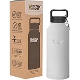 Healthy Human Stainless Steel Water Bottle | Double Walled Vacuum Insulated Water Thermos for Adults | Eco-Friendly Travel Bottles with Leak Proof Lid (Pure White, 32 oz/ 946 ML)