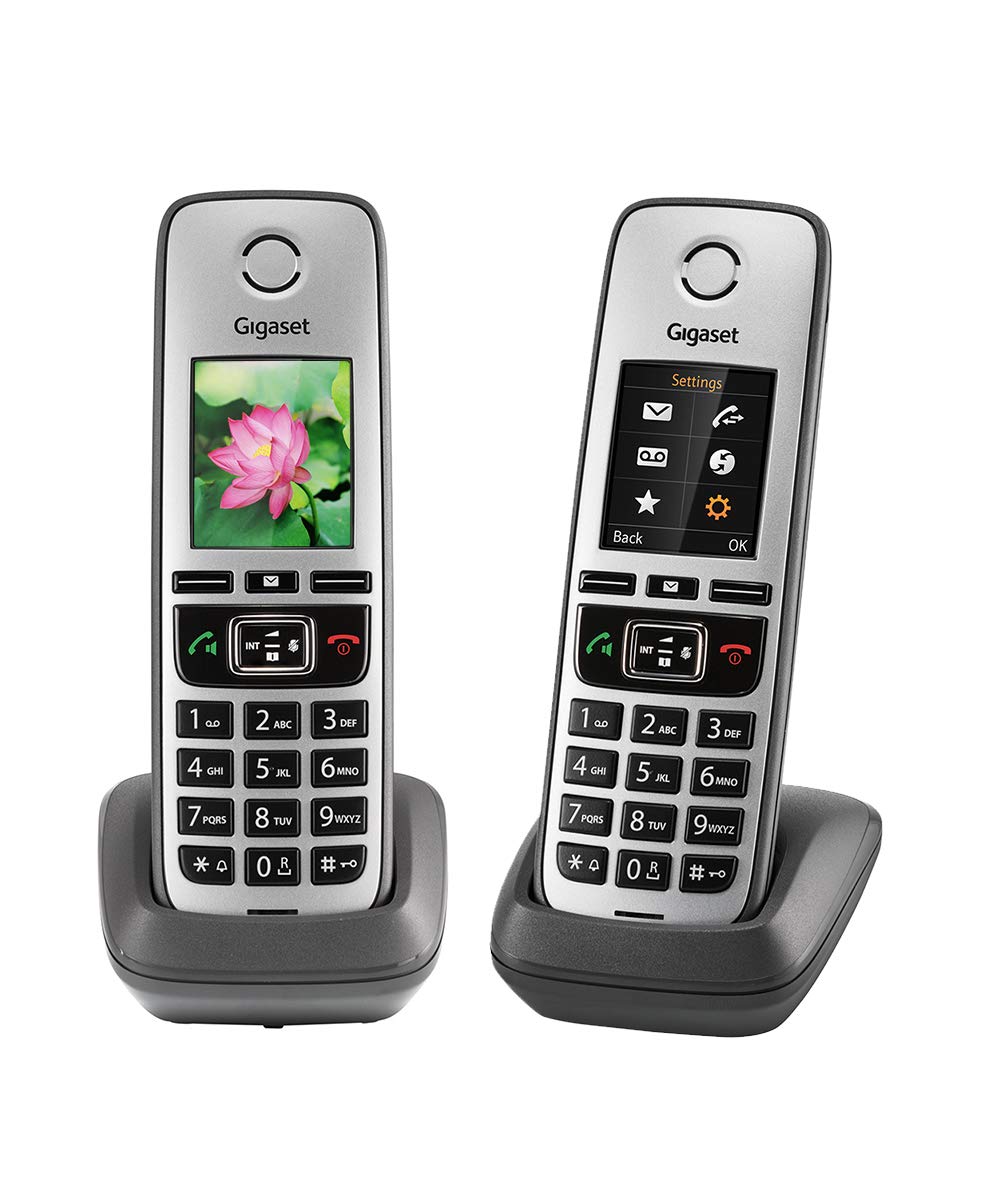 Gigaset FAMILY Duo - Premium Cordless Home Phone to Connect all Family Members - Nuisance Call Block, 2 Handsets, Titanum Grey