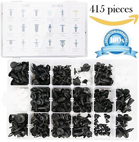 415 Pcs Push Retainer Clips Kit - 18 MOST Popular Sizes Auto Push Rivets Set - Plastic Car Clips &amp; Fasteners Assortment For GM Ford Toyota Honda Chrysler (With No Remover Tool)