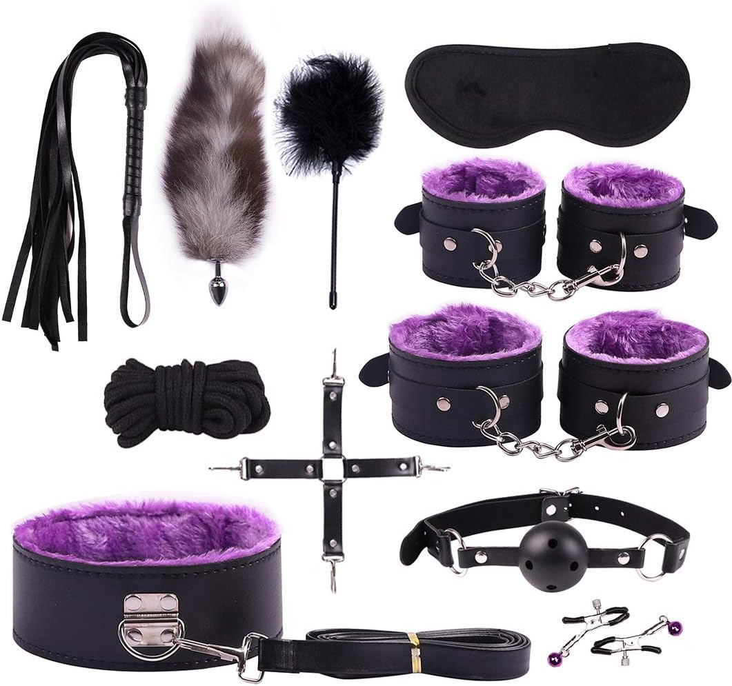 Binding Bundled Set Suit Plush Yoga Long Leather 11Pcs 5 Colors BSDM Gear Sēxy Kit Blindfold Hāndcuff Whip SM Cosplay Queen Rëštrâîňtš for Lover Beginner Funny Toys Passionate Moment