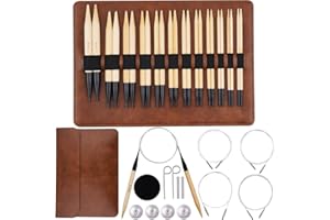 24 pcs Interchangeable Circular Knitting Needles Set Bamboo Round 5inch US 4-15 (3.5-10mm) Circular Needles Weaving Tools wit