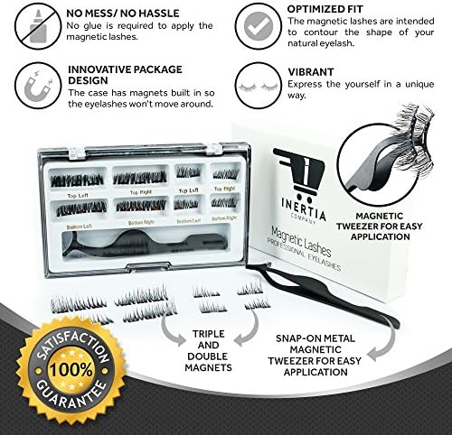 Inertia Co. - Premium Dual and Triple Magnetic Eyelashes with NEW Magnetic-Applicator Tweezer (8-set) - Reusable and Easy to Apply Magnetic Lashes