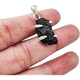Generic Womens & Mens Sterling Silver Black Tourmaline Pendant, October Birthstone, Rough Natural Black Tourmaline, 925 Sterling Silver, Handmade Jewelry, Raw Stone Pendant
