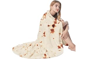 Admitrack Burrito Tortilla Blanket 60in, Double Sided Super Soft Flannel Throw, Gag Novelty Tortilla White Elephant Gift for Christmas Adults Kids Couples Parties