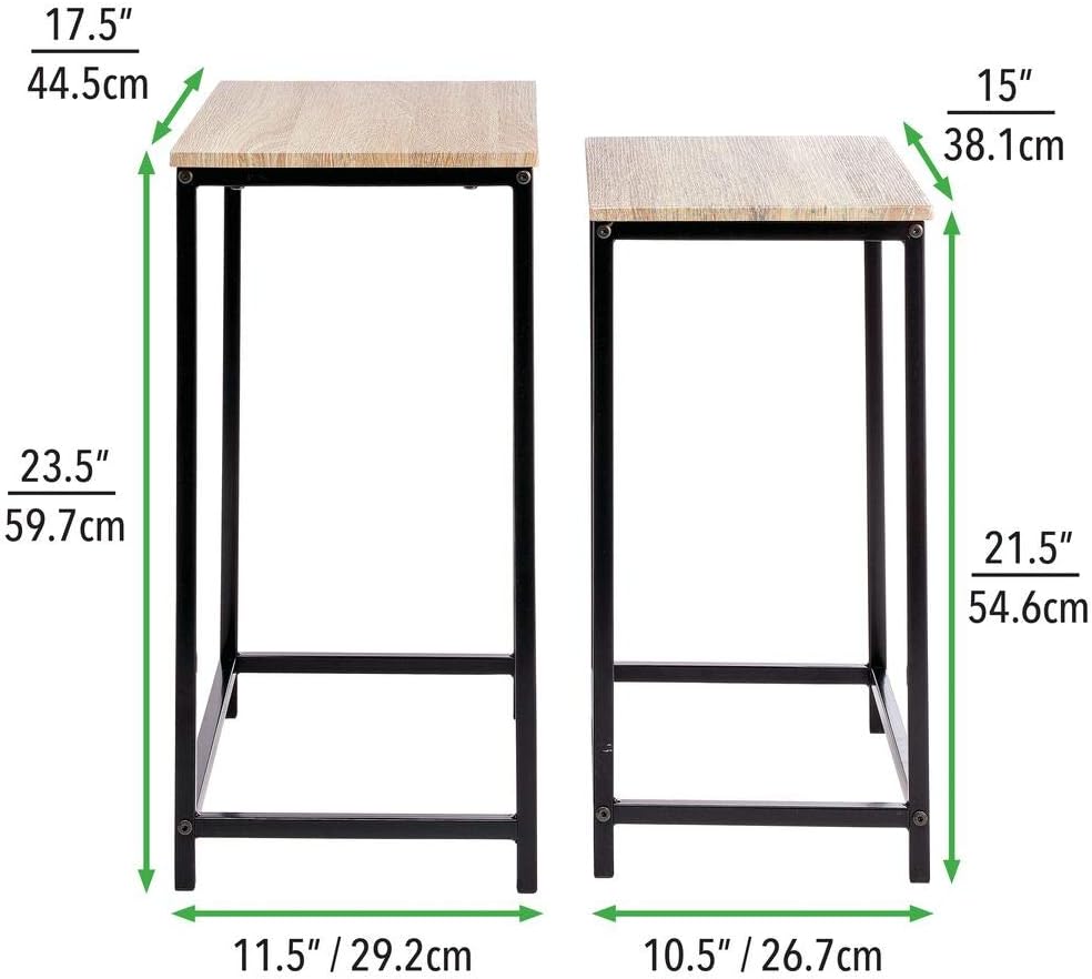 mDesign Modern Nesting Side/End Table - Metal Wood Design - Sturdy Vintage, Rustic, Industrial Home Decor Accent Furniture for Living Room, Bedroom - Set of 2 - Natural/Black: Home & Kitchen