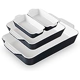 Sweejar Ceramic Bakeware Set of 4, Casserole Dishes for Oven, Rectangular Baking Dish with Handles, Lasagna Pans Deep for Cooking, Gratin, Roasting, Banquet and Daily Use (Navy)