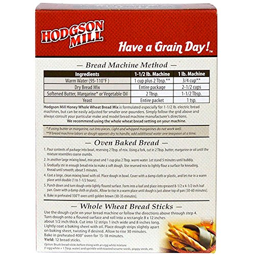 Hodgson Mill Honey Whole Wheat Bread Mix 16Ounce Boxes (Pack of 6