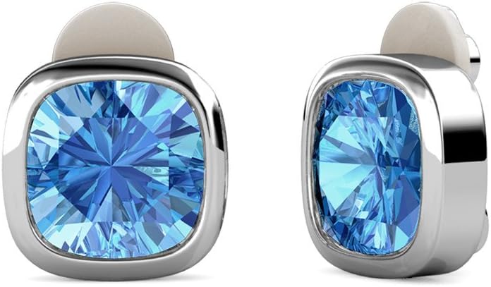 YOURDORA Women Austria Blue Crystal Ear Clips Square Stud Earrings Non Percing Jewelry