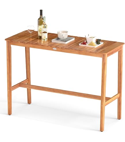 Amazon.com: Tangkula Patio Bar Table, 54” x 22” Acacia Wood