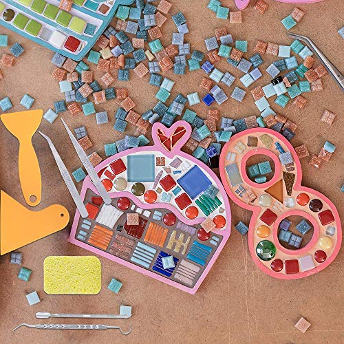 WOWOSS 9 Pieces Mosaic Tools Kit, Mosaic Tiles Beginner Set Including 2 Scrapers, 2 Tweezers, 1 Double-Ended Hook, 1 Spatula, 1 Sponge, 1 Cleaning Cloth and Storage Bag