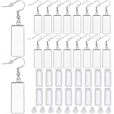 SOFPLATE 1 Box 30Pcs Earring Bezel Blanks Stainless Steel Earring Wire Hooks 10x25mm Rectangle Bezel Pendant Trays with Glass cabochons Silicone Earring Backs for Jewelry Making DIY Dangle Earrings