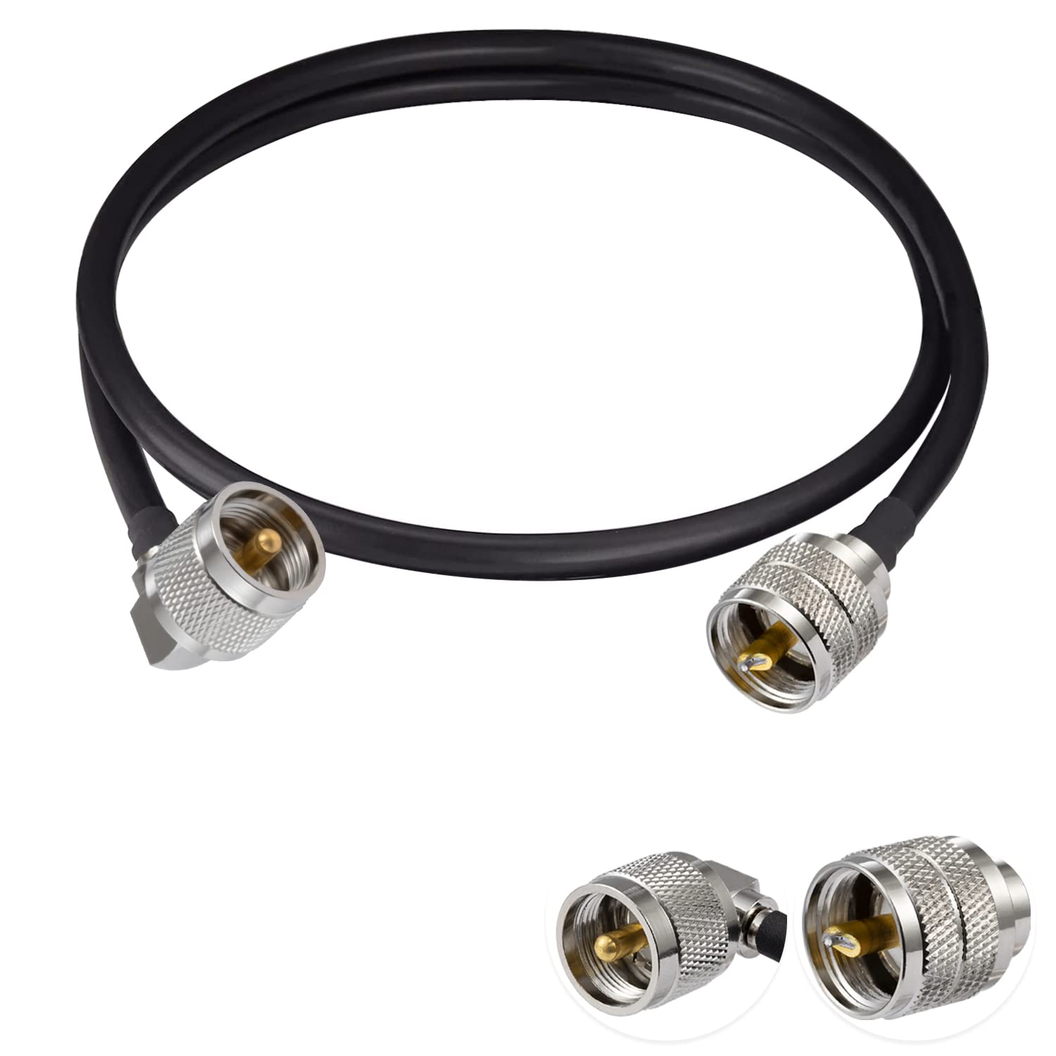 Vecys PL 259 Cable Jumper UHF Male PL-259 to UHF Male PL-259 Right Angle Low Loss Digital Coax Cable RG58 23.6"/60CM for Walkie Talkie HAM & CB Radio SWR Meter Antenna Analyzer