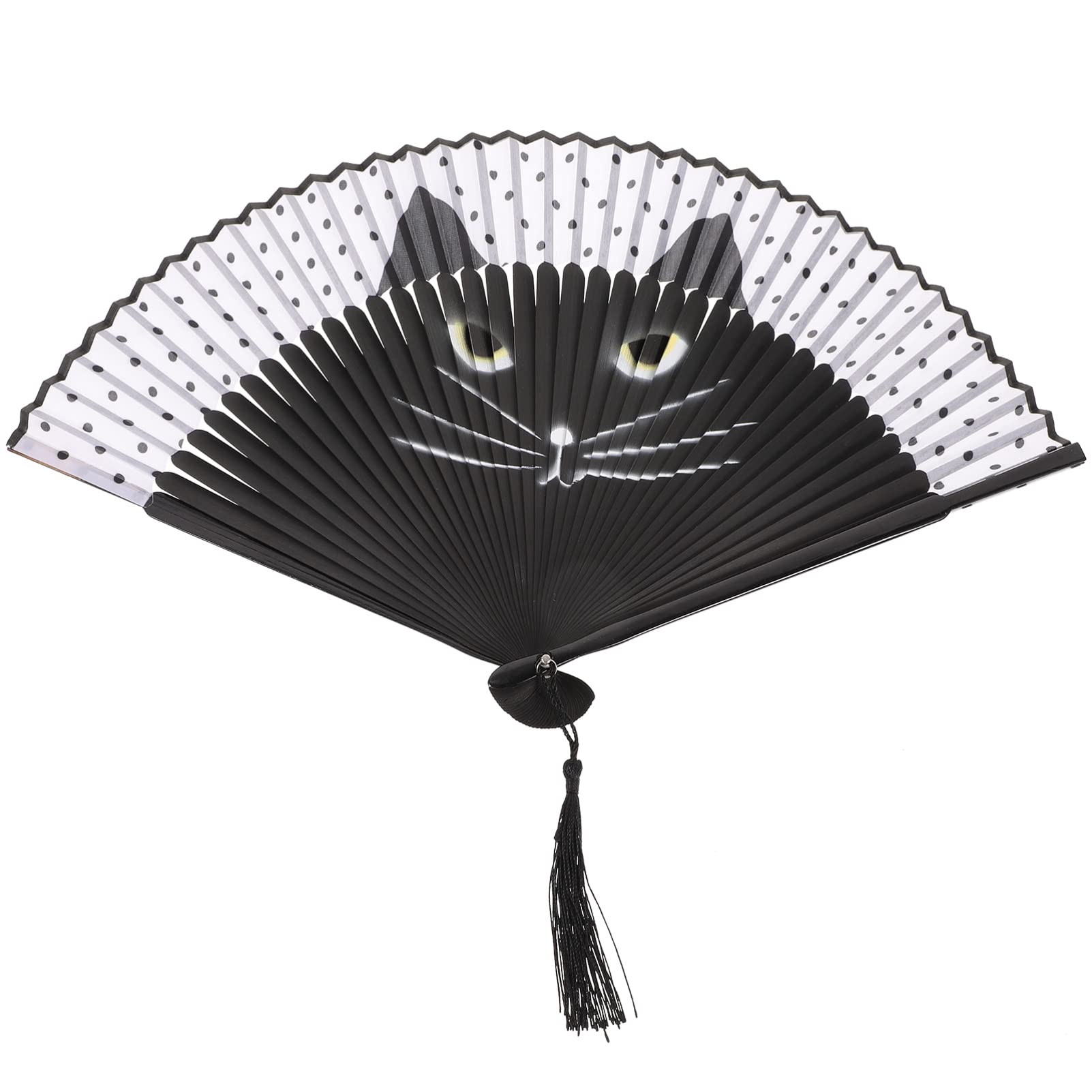 BESPORTBLE Silk Folding Fan Ribs Women Cartoon Cat Folding Silk Fan Handheld Fan Black Hand Held Fans Folding for Dancing Wedding Party Wall Decor