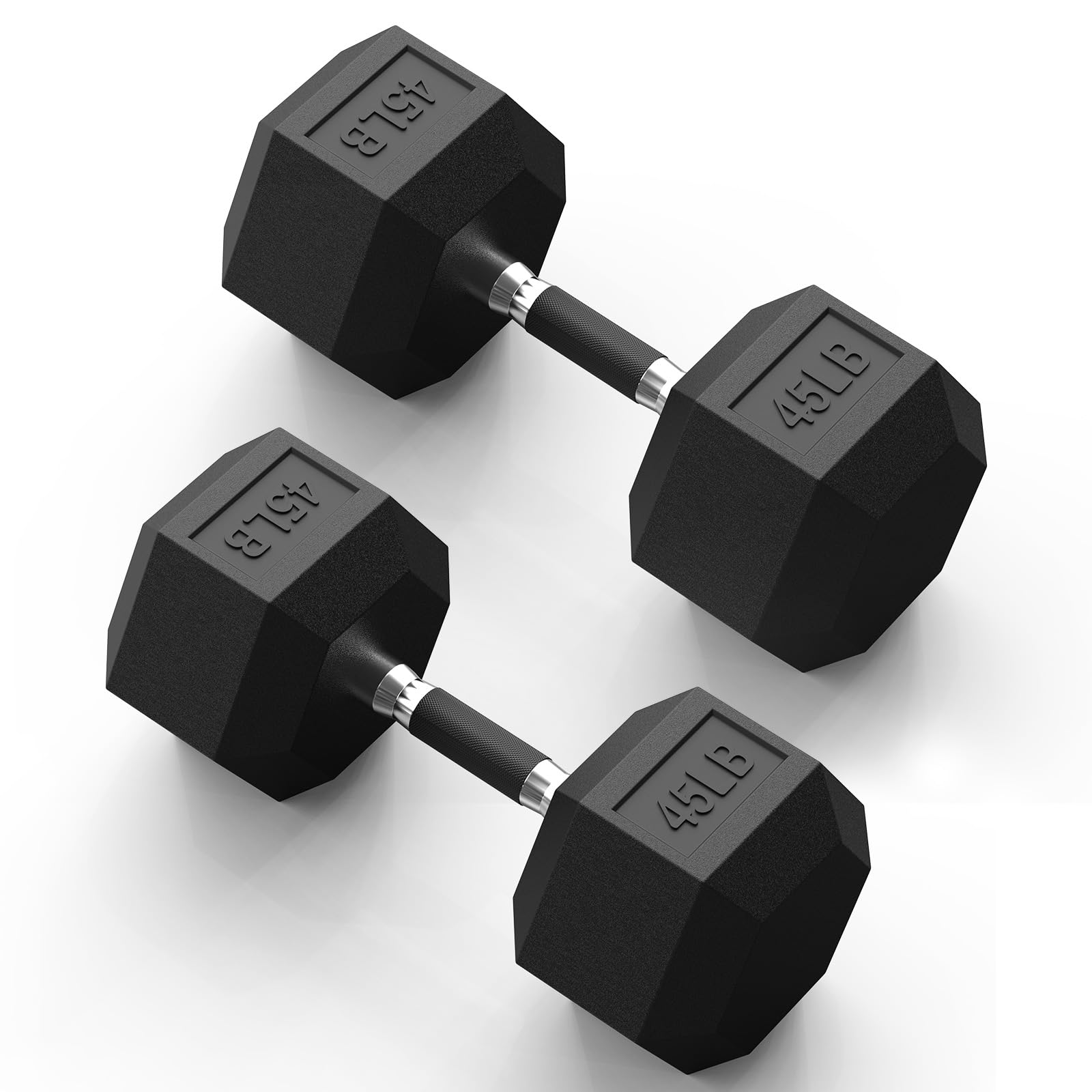 PAPABABE Hex Dumbbell Set with Upgraded Rubber Grip - Non-Slip, Firm Grip, Quiet Floor Protection (2.5lb-100lb) dumbbell set of 2 - Cast Iron TEP Rubber Coating Weights for Home Gym, Strength & Functional Training (45 Pair) Image
