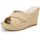 Mezent Women's Wedge Slides -Sandals - espadrilles raffia sandals -summer Open Toe platform Slip On high heel casual sandals beach comfortable slippers
