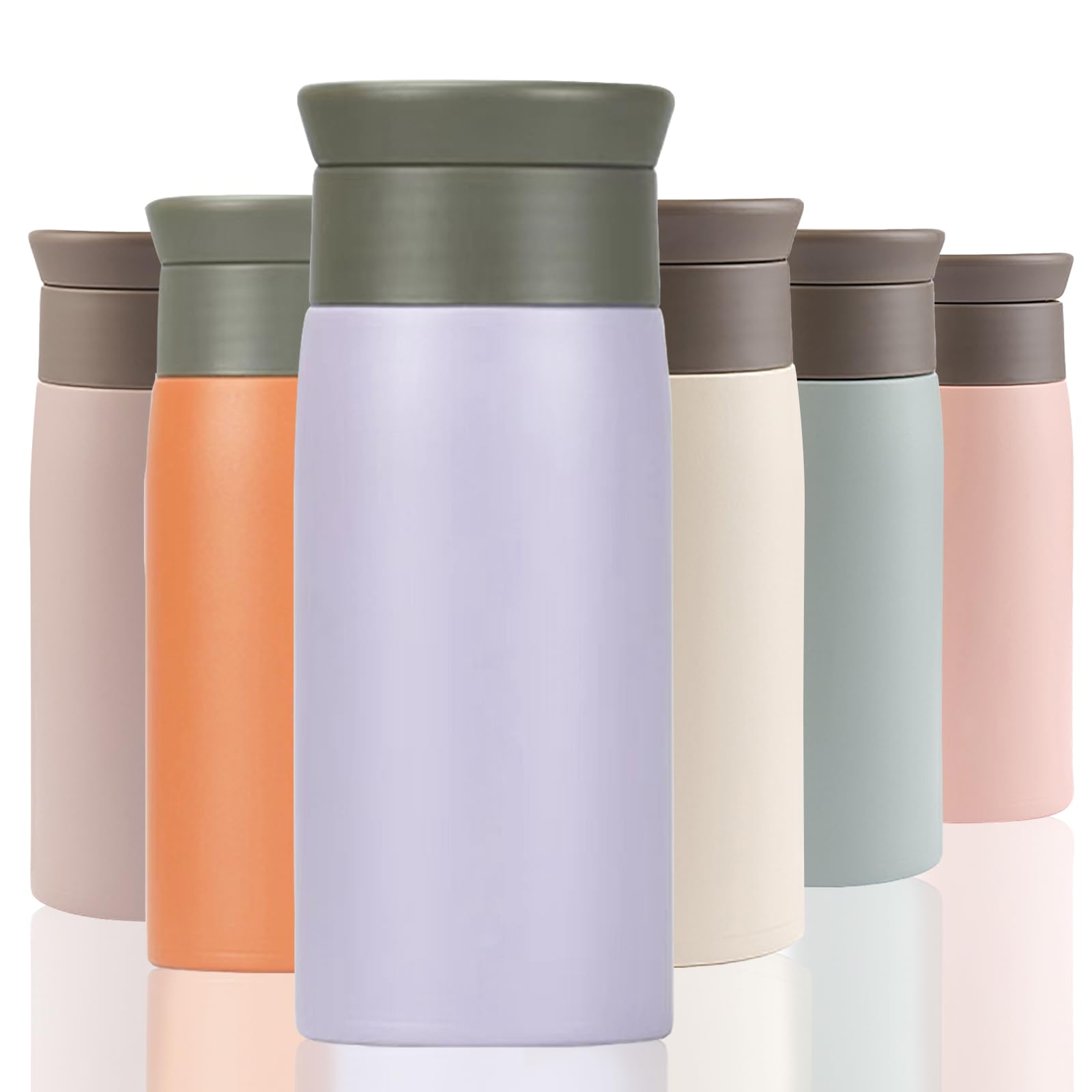 Thermal Flask for Hot Drink, 350ml Coffee Cup Travel Mug, Insulated Travel Coffee Mug, Stainless Steel Water Bottle with Filter, Leak-Proof with Hygienic Drink Opening (Light Purple)