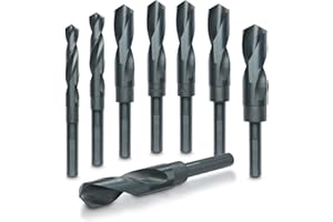 HILTEX 10005 Jumbo Silver & Deming Drill Bit Set, 8 Piece, 1/2" Inch Shank Industrial Large Drill Bit Set 9/16” Drill Bit to 