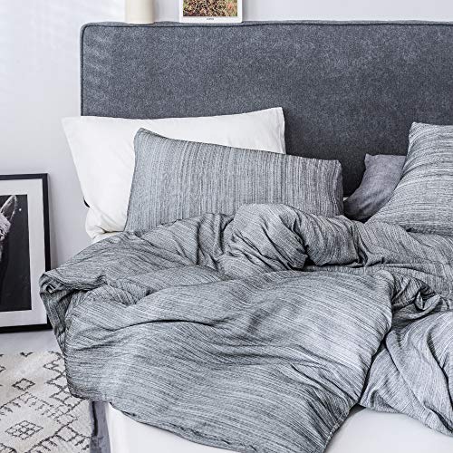 Smoofy Bedding Duvet Cover Set 3 Piece Set, Ultra Soft Brushed Microfiber Feel Like Linen, Grey, Queen - Thumbnail 6