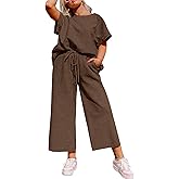 Eytino Womens Plus Size Sweatsuits Casual Short Sleeve Tops High Waist Wide Leg Pants 2 Piece Tracksuit Lounge Sets(1X-5X)