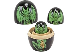 EBROS GIFT Ebros 5 Piece Set Fantasy Underworld Nesting Dolls Matroyshka Babushka Wooden Figurines 3.75" Tall Ossuary Macabre Halloween Accent Statues (Medieval Green Fiery Dragon)