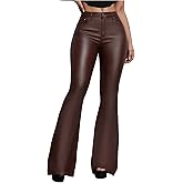 WDIRARA Women's Faux Leather Flare Pants Stretchy Skinny Leggings Bootcut Pants