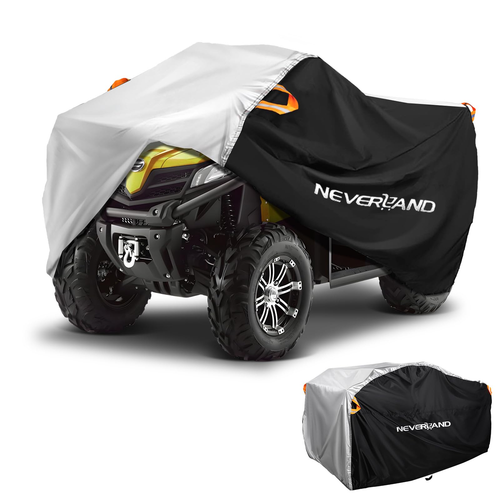 Photo 1 of NEVERLAND Waterproof ATV Cover, Outdoor Heavy Duty Quad Cover Tear-Resistant 4 Wheeler Covers All Weather UV Protection for Polaris Sportsman Yamaha Honda Quad Bike (Silver & Black, XXXL)