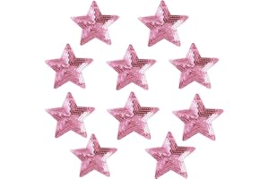 Ximkee Pack of 10 Shiny 5 Star Sequins Sew Iron on Applique Embroidered Patches-Pink