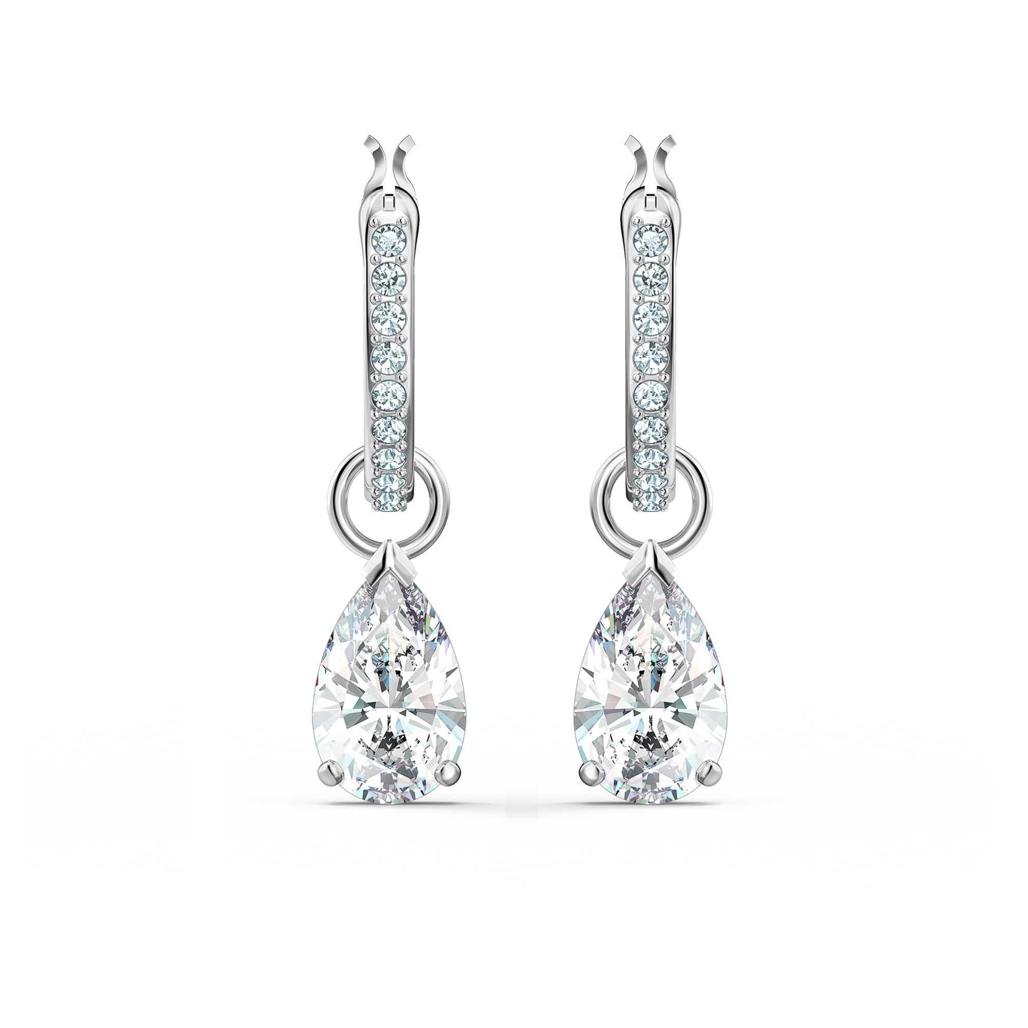 Swarovski Attract drop earrings, Pear cut, White, Rhodium plated