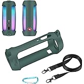 Shockproof Silicone Cover Case for JBL Pulse 4 Speaker - Portable Protective Skin with Shoulder Strap & Metal Buckle, Anti-Scratch Bluetooth Speaker Accessory (Green)