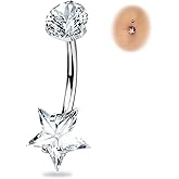 BodyBonita G23 Titanium Belly Button Rings - 14G Internally Threaded 14mm Belly Ring Round Square Star Teardrop CZ Navel Rings for Women