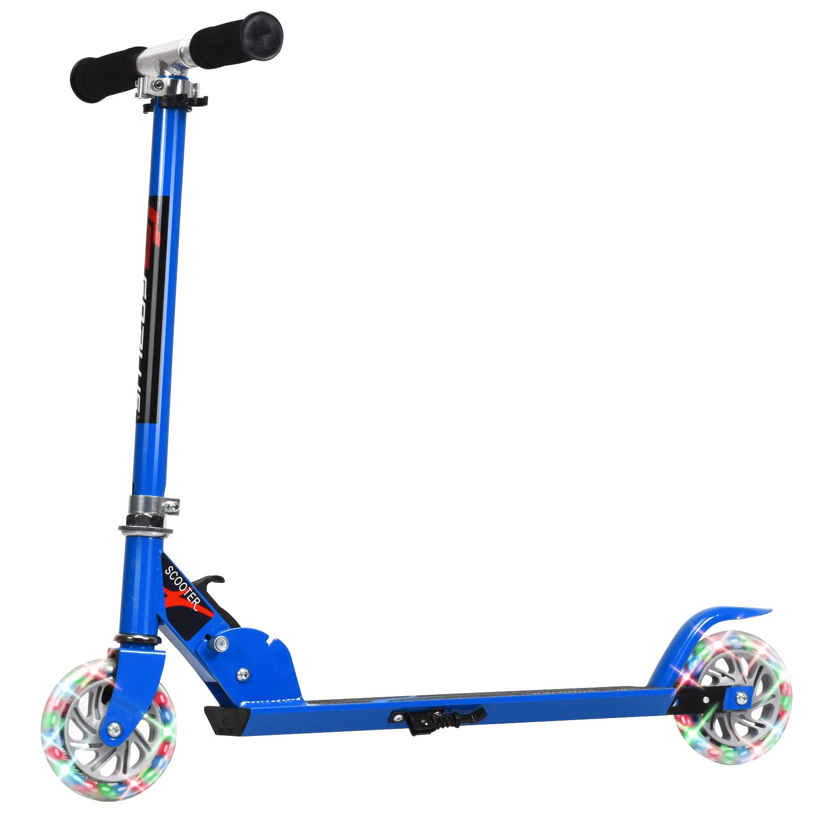 Goplus Folding Kick Scooter for Kids, 2 Flash Wheels Deluxe Aluminum, Rear Fender Brake,Adjustable Height, Sports Scooter for Girls and Boys