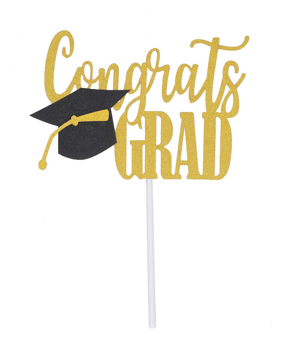 Topfunyy Congrats Grad Cake Topper Double Sided Glitter Topper for Graduation/Grad Party Decorations